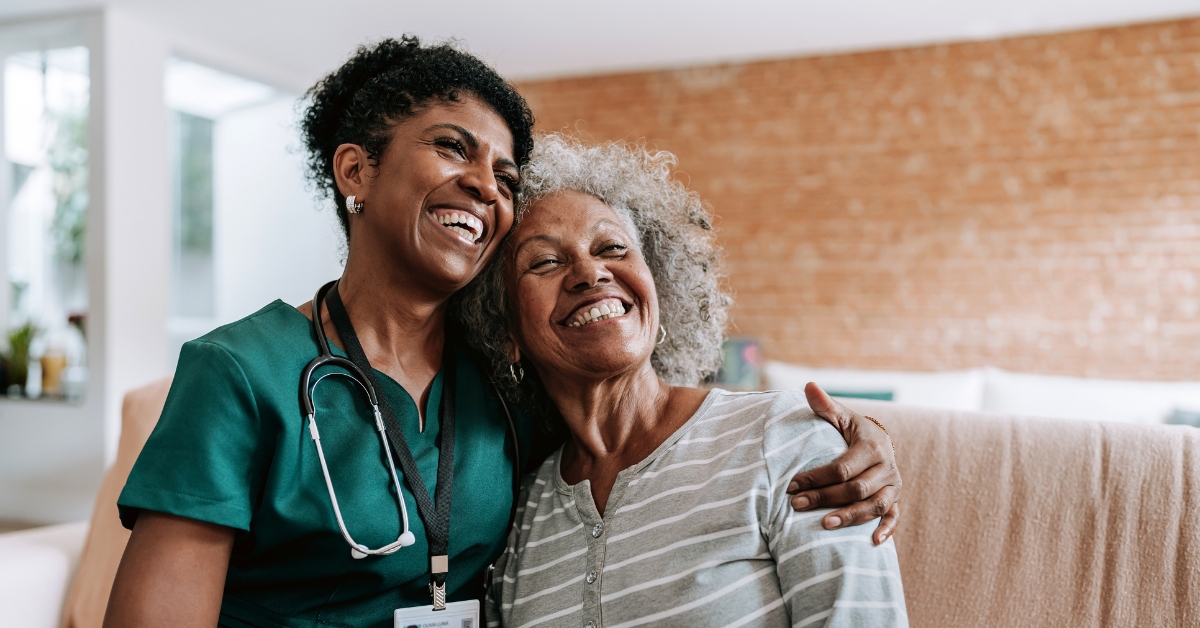Caregiver and patient being happy